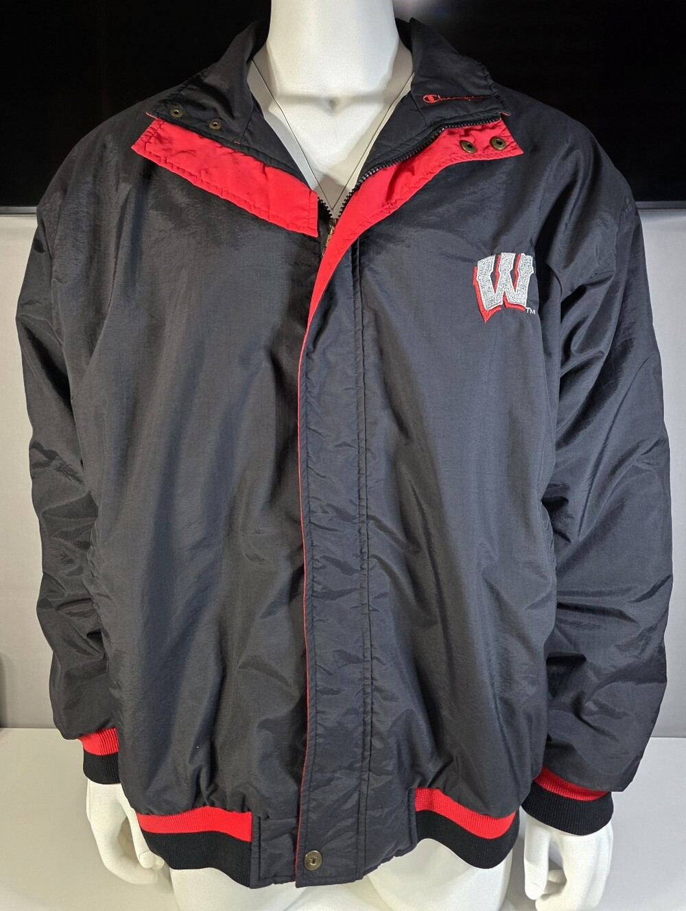 Vintage 90s Champion brand University of Wisconsin Badgers varsity-style bomber